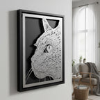 Cat portrait in profile, laser cut steel in a black frame