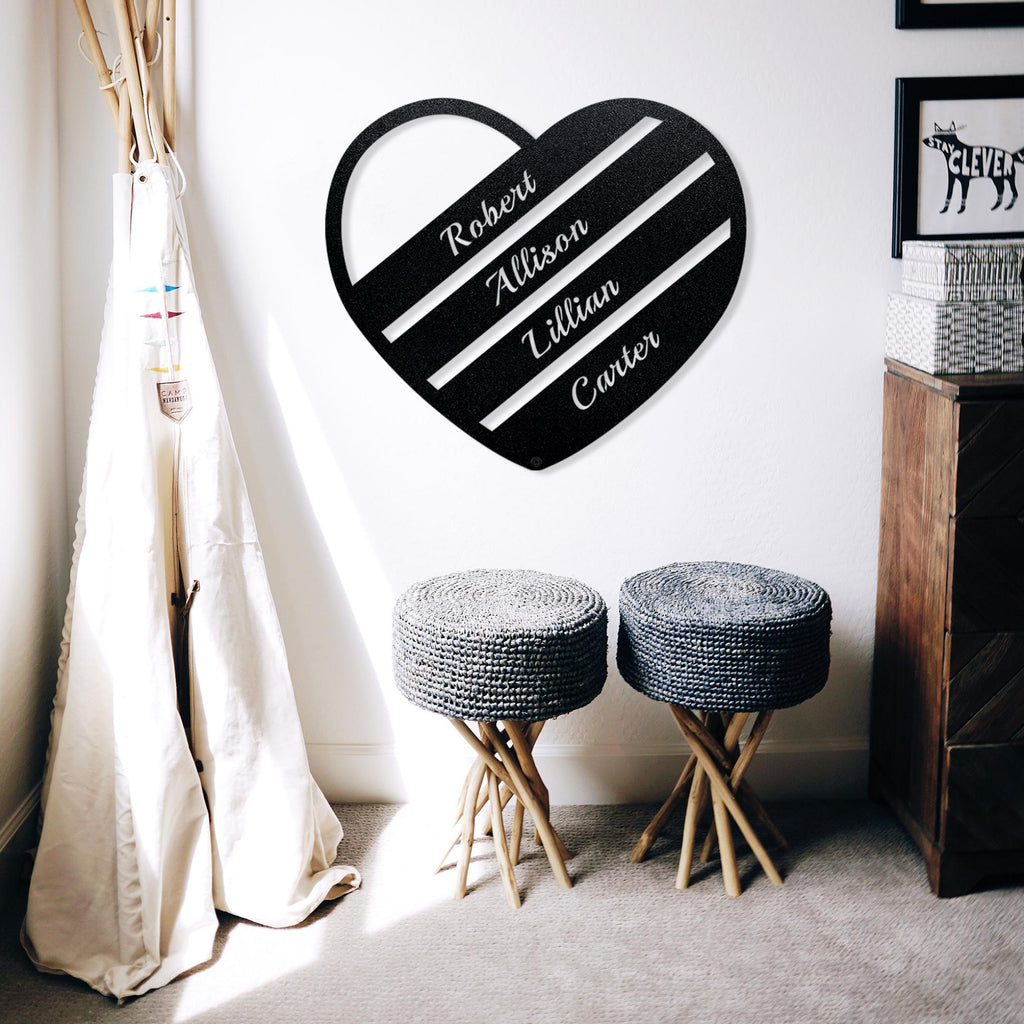 Personalized Multiple Name Heart Monogram - Story In Steel