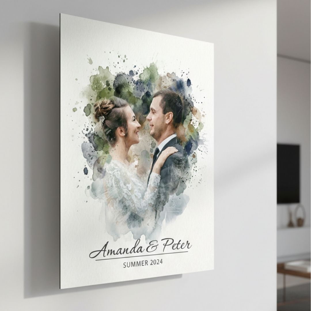 Personalized Watercolor Metal Portrait - Story In Steel