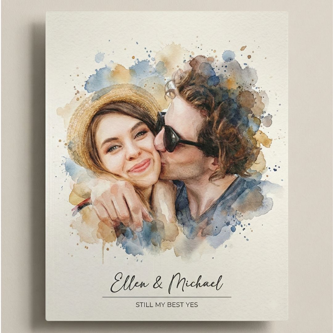Personalized Watercolor Metal Portrait - Story In Steel