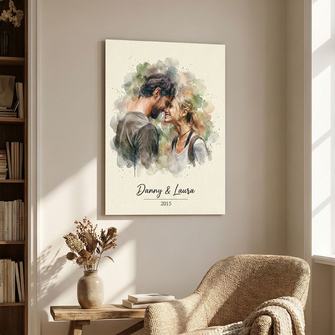 Personalized Watercolor Metal Portrait - Story In Steel