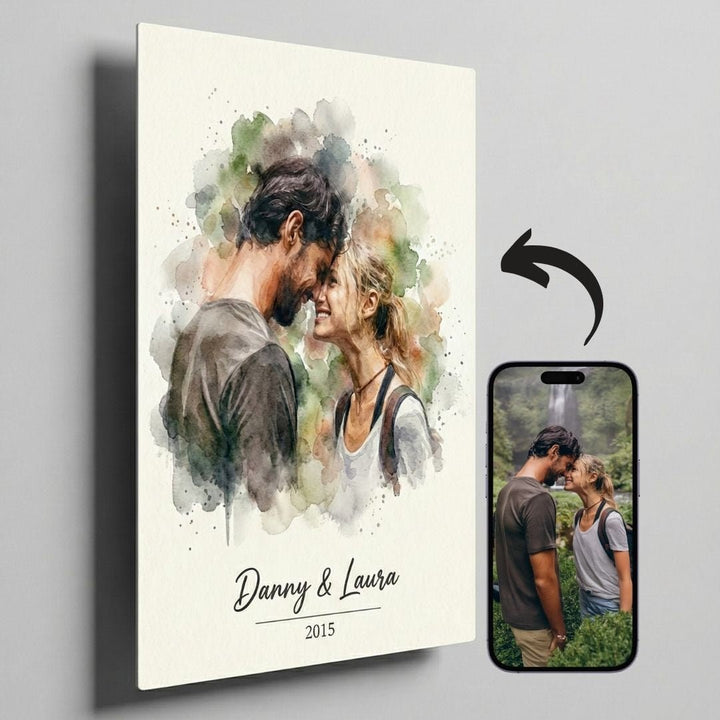 Personalized Watercolor Metal Portrait - Story In Steel