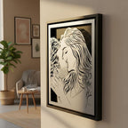 Close-up of a couple kissing, laser cut steel in a black frame