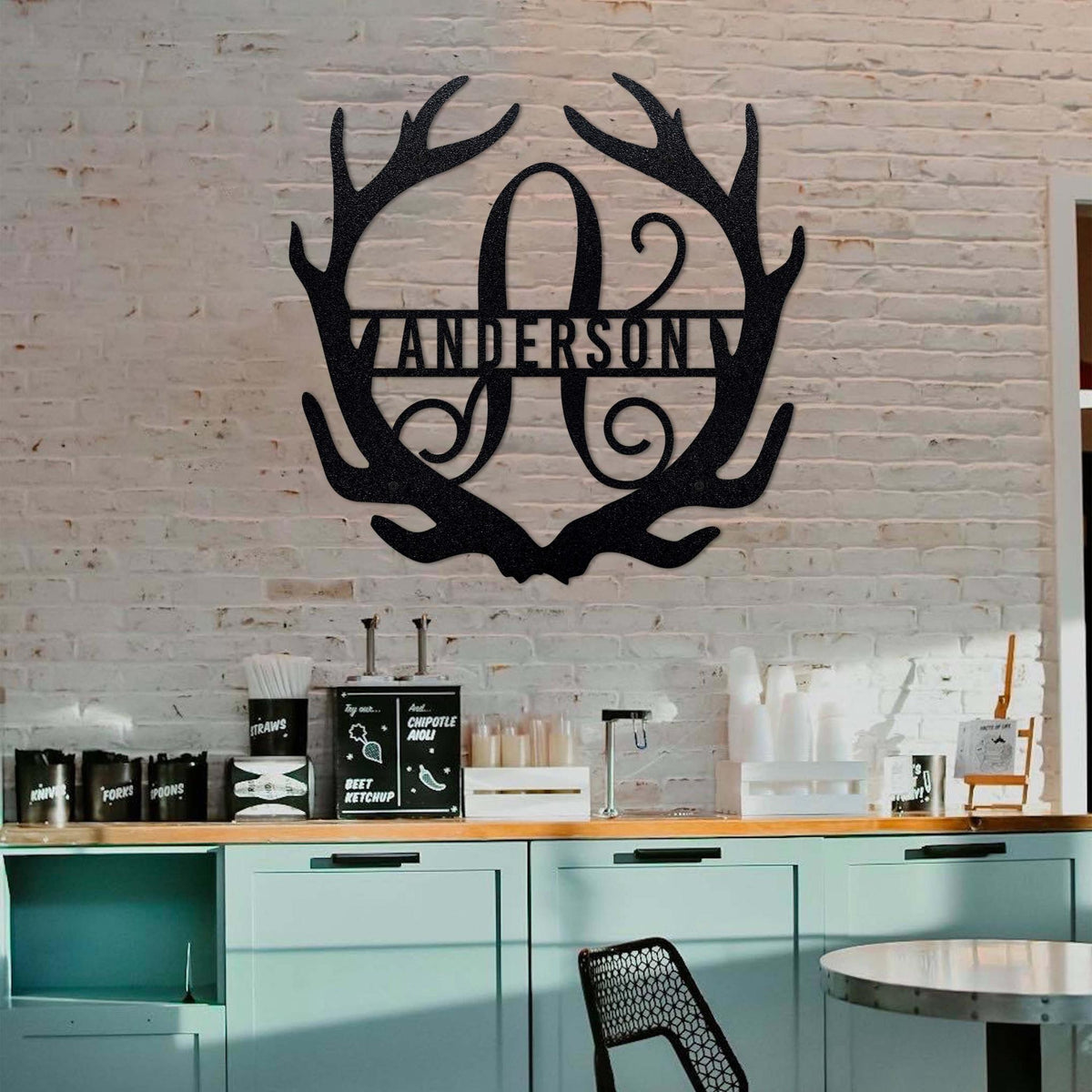 Antler Initial Split Monogram | Custom Metal Wall Art – Story In Steel