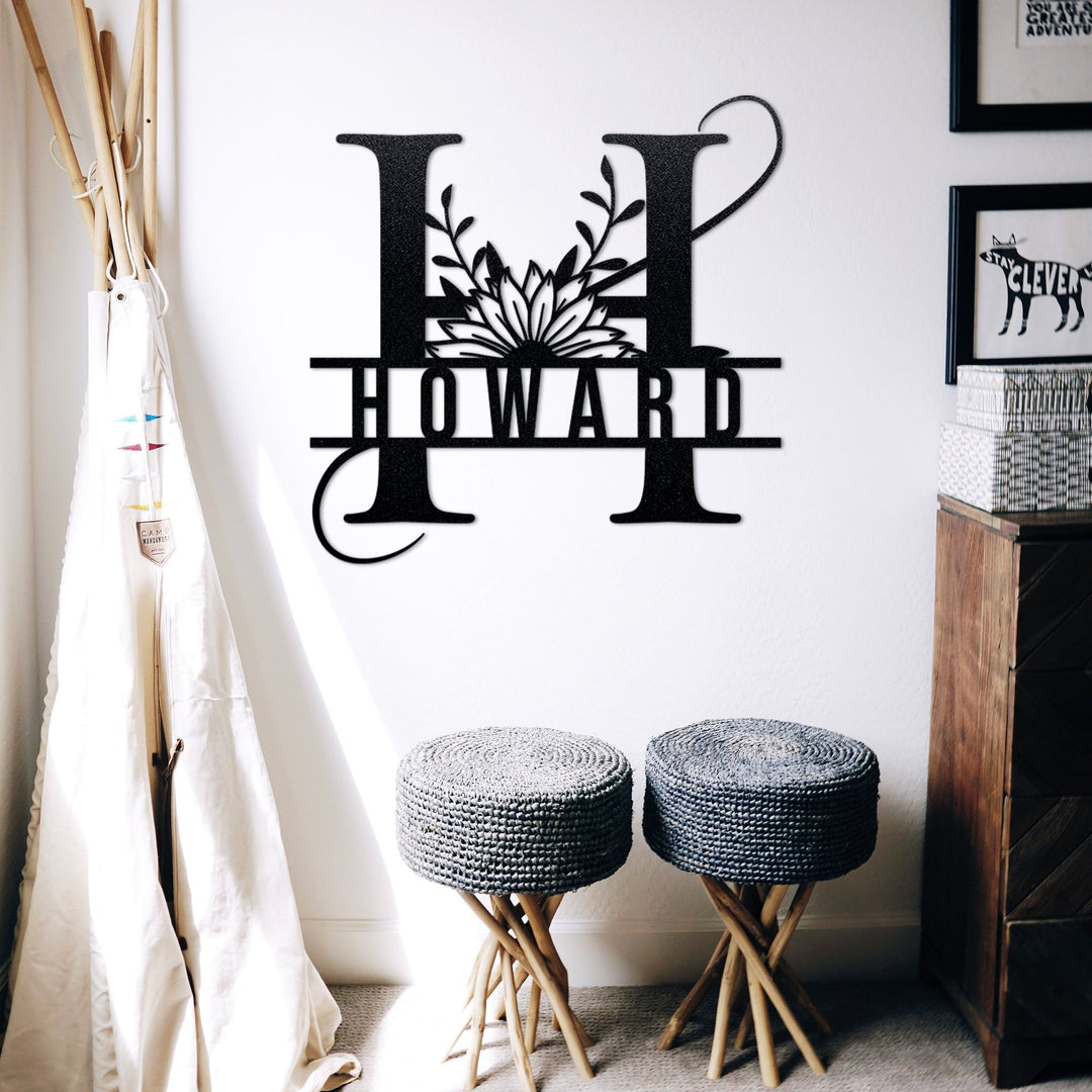 Sunflower Initial Sunflower Initial Monogram | Custom Flower Metal Wall Art – Story In Steel